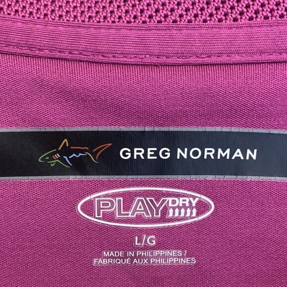 Greg Norman Play Dry Golf Shirt Size Large Striped Magenta Pink Polo BRANDED - Picture 3 of 7